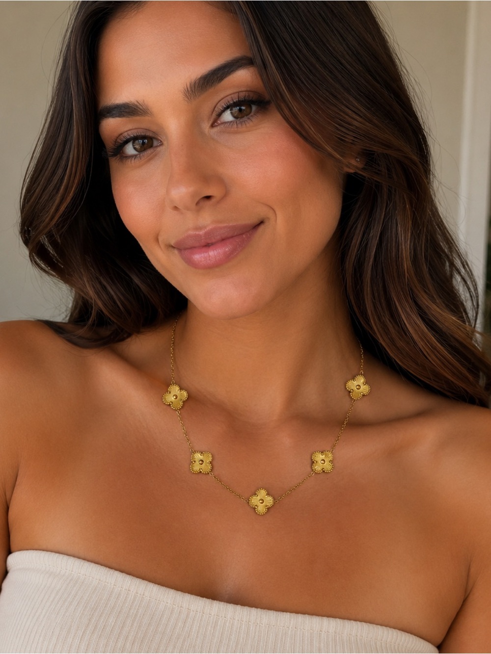 Fashion Jewelry Gold Floral Link Necklace